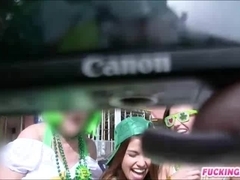 Teen besties group sex with nasty guys in St Patricks Day