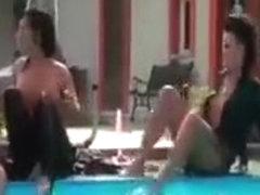 Lesbo 3some in the pool with WAM sluts
