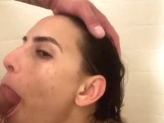 Zumba teacher sucking cock in the shower