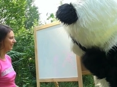 sex in the woods with a massive toy panda