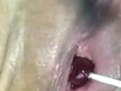 Squirting with a lollipop inside my pussy
