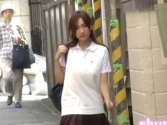 Joyous long-legged oriental schoolgirl gets nicely tricked by sharking dude