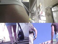 Thong upskirt footage of a hot blonde in mini skirt
