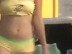 Candid Camel toe in yellow bathing suit