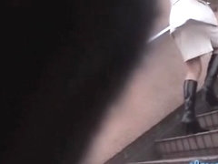 Hot voyeur scenes of girls upskirt on stairs 