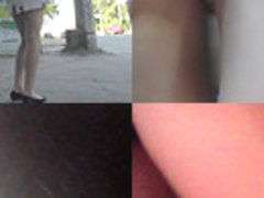 Hot g-string shot of brunette's butt in upskirt video