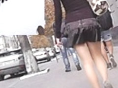 Delightsome upskirt gal clothed in dark