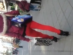 Hot ass chick in red leggings