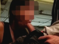 Horny teen sucks and fucks her friend in a public parking garage