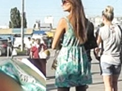 Lengthy haired teenager candid up petticoat