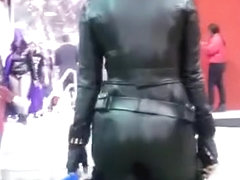 Candid teen ass follow caught by black widow in sexy leather