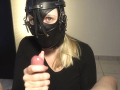Sexy Bondage Sub punished by giving Godlike Edging Handjob with lots of Cum