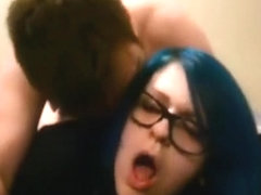 Nerdy emo girl with blue hair makes a sextape