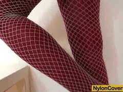 Distorted nylon mask face and stunning legs
