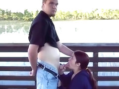 Fucking my chubby wife outside by the lake