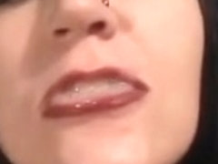 Goth honey sucks dong plays with cum and swallows