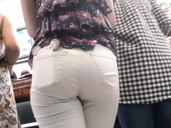 sexy white jean girl has a nice ass