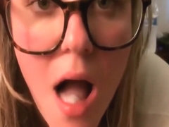 Blonde With Eyeglasses Makes a Guy Cum in Her Mouth