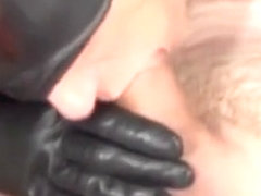Leather gloves blowjob compilation