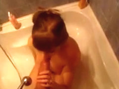 Skinny Brunette With Tiny Tits Blows A Cock And Gets Her Bald Cunt Fucked In The Bath