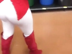 Woman with big ass in white leggings