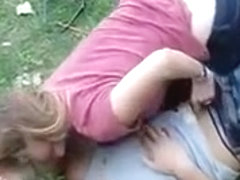 Voyeur handjob video of German lovers in the grass