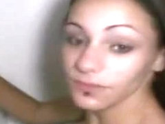 Wild Brunette Blowjob And Facial Through Glory Hole