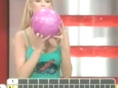 Blonde teen bowling in an upskirt video