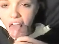 Hot schoolgirl sucks on penis that is huge on camera
