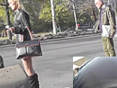 Blonde filmed by upskirt camera in the public transport
