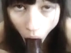 Hot Webcam Girl Sucks Big Black Dildo