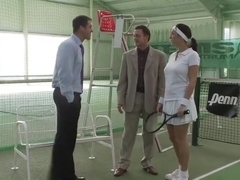 Horny babe pounded on tennis court
