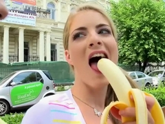 Tourist chick gets picked up and Fucked Deep after eating a Banana