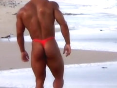 Gay Bodybuilder Joshua Fred! Thong on the beach!