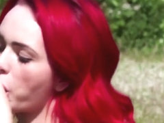 Busty British Redhead Cocksucking Outdoors