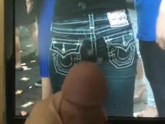 Cum Tribute on Candid Beautiful Korean Girl in Sexy Jeans True Religion