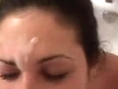 Amateur Brunette Gets Sprayed In The Eye