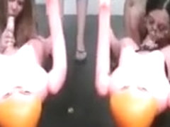 Bunch of girls stripped down made them eat and fuck each