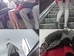 Skinny gal with brunette hair caught in public upskirt