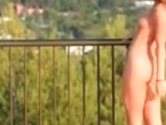 Outdoor sensual striptease scene with superb girl