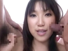 Exotic Japanese whore in Amazing Threesome, Blowjob JAV clip