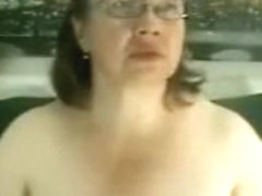 Big fat BBW granny with big boobs smokes