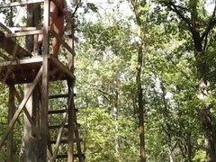 Jerk off from high seat - nude in the woods - quick cum