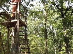 Jerk off from high seat - nude in the woods - quick cum