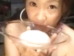 Asian Cutie Drinks Every Drop Of Cum From A Bowl
