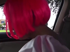 Teen in cosplay picked up for some dick sucking