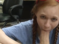 Pawning petite ginger throating brokers cock