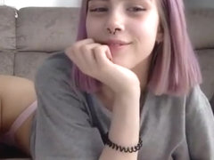 Pink Hair college girl Girl Amazing Solo Show on Webcam