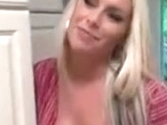 Topless blonde giving blowjob in POV style