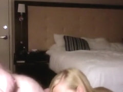 sexy horny blonde woman fucks her older co-worker's big cock in hotel room!